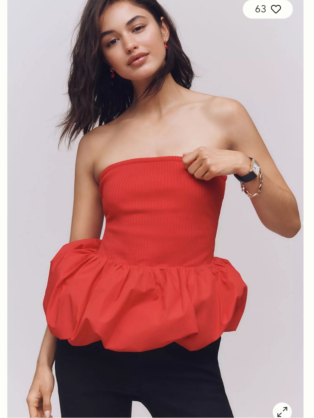 Maeve Strapless Bubble-Hem Peplum Top